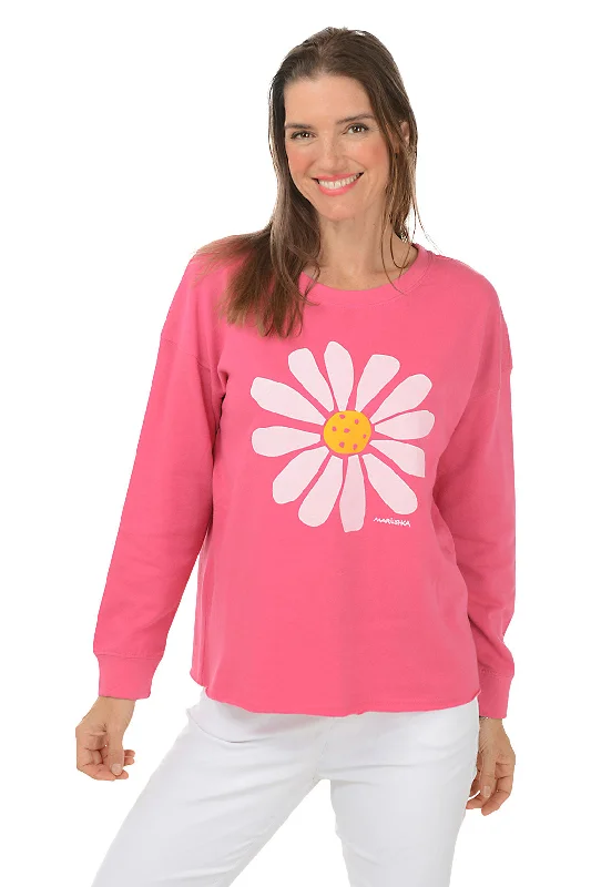 Vintage Style Clothing Sale Pink Big Daisy Drop Shoulder Sweatshirt