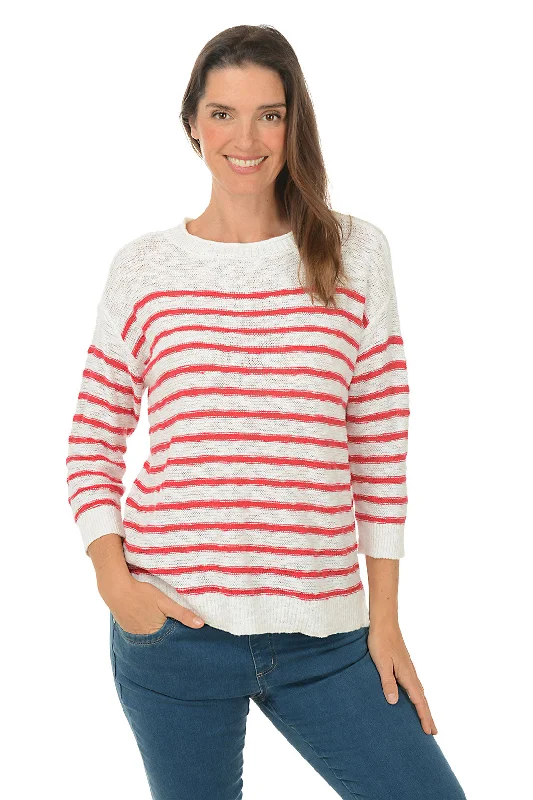 Style Revolution Red Striped Boat Neck Sweater