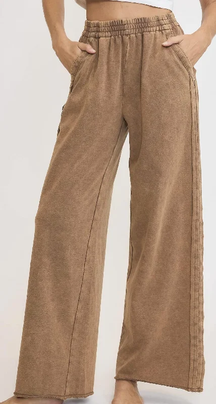 Travel Essentials Mineral Washed Wide Leg Pants In Brown