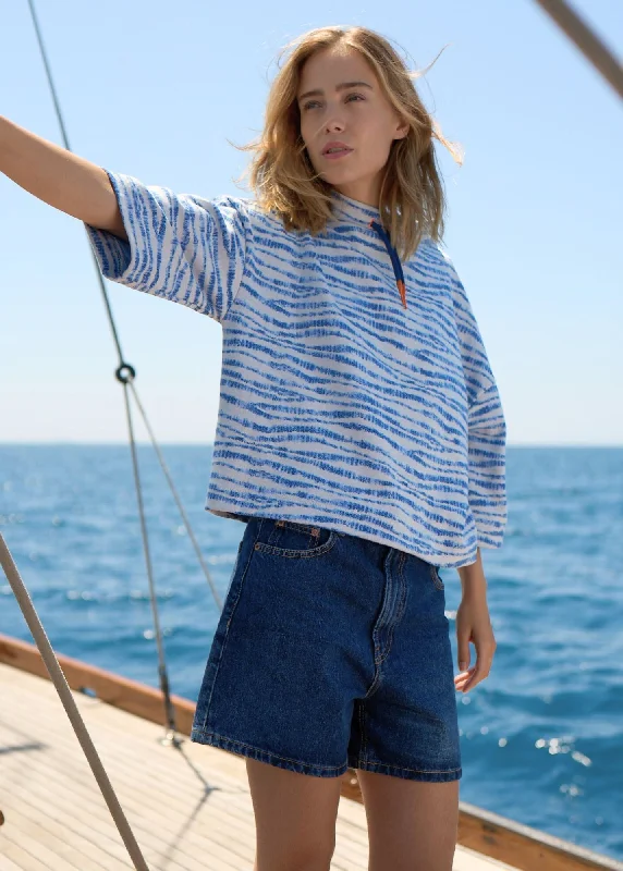 Sophisticated Style GUIDEL - Yachting Jacquard Sweater with Drawstrings | 100% Cotton (INDIGO)