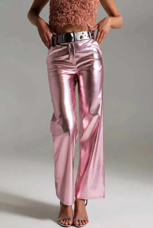 Casual Fashion Nagara Metallic Pants In Pink