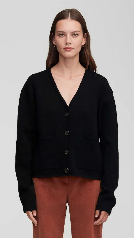 Imeless Style Cardigan Jacket in Wool-Lycra Blend | Black