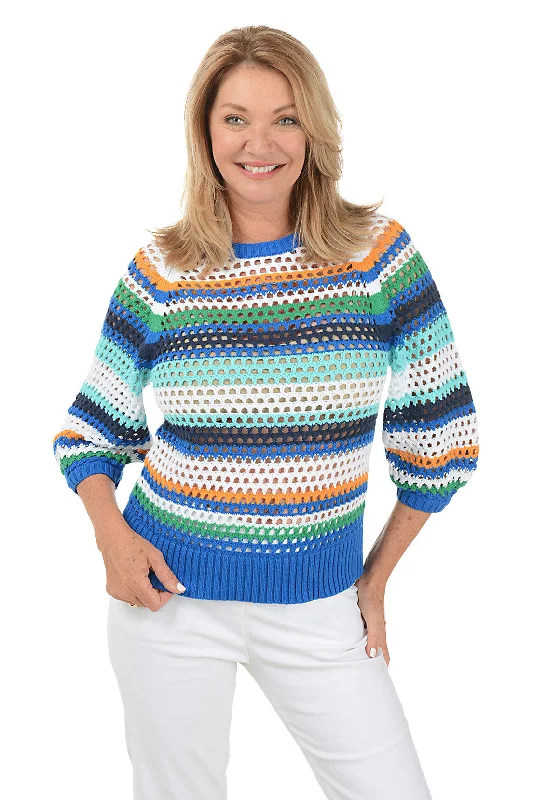 Trendy Urban Attire Riviera Striped Open Weave Sweater