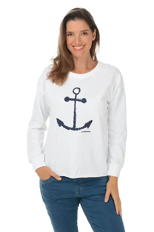 Trendy Women's Wear Navy Anchor Drop Shoulder Sweatshirt