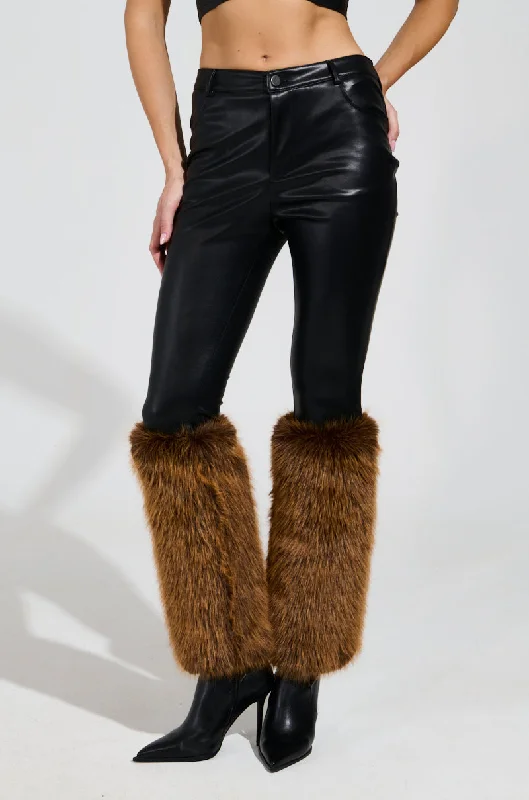 Elegant Women’s Clothing Online SIREN FUR TRIM FAUX LEATHER PANTS