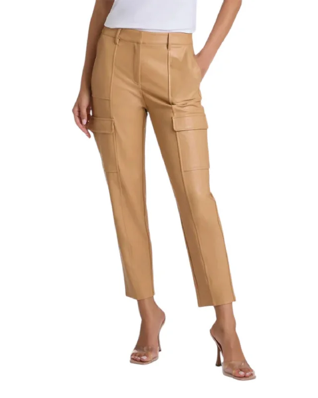 Graceful Fashion Faux Leather Utility 7/8 Pants In Camel