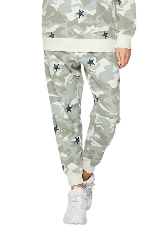 Boutique Styles Camo & Stars Joggers In Olive