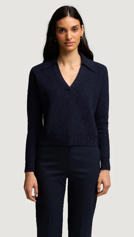 Exclusive Sale Polo Sweater in Wool Cashmere | Navy