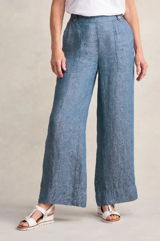 Trendy Street Style Clothing Twill Hemp Linen Pant - Indigo Twill