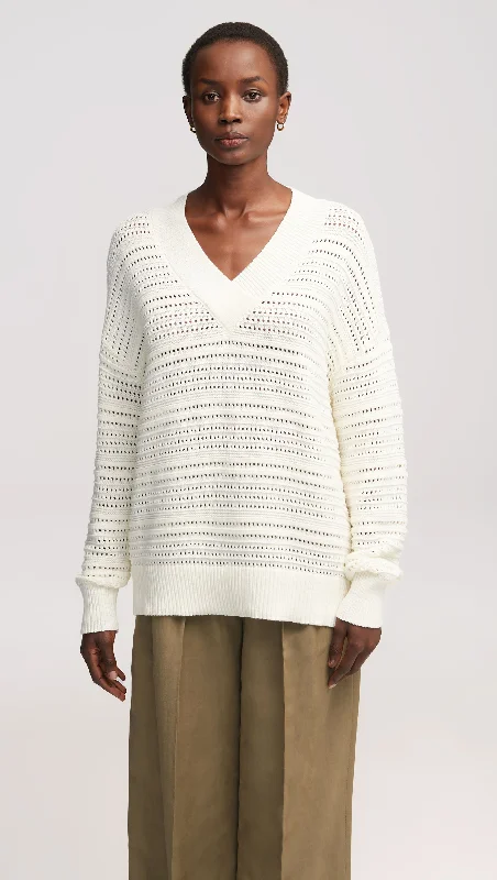 Casual Fashion Summer V-Neck Sweater in Cotton | Ivory