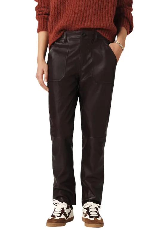 Fashionable Women’s Wardrobe Faux Leather Tapered Pant In Brown