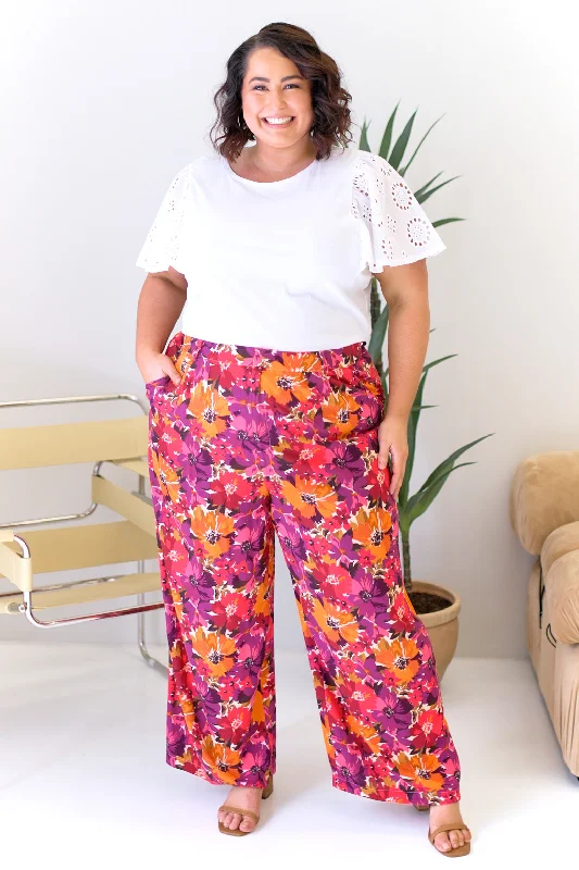 Trend Leading Collection FINAL SALE | Sass Yasmin Wide Leg Pant Berry Floral Print