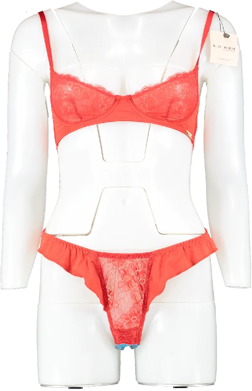 Women Fashion We Are We Wear Red Grace Lace Fluted Edge Bikini Set UK XS