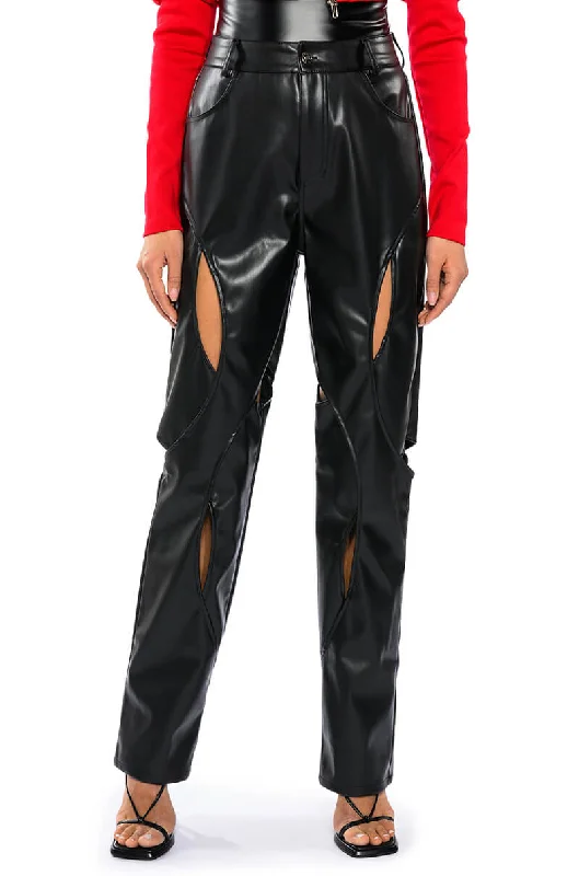 Versatile Wardrobe Essentials JUMP AROUND RELAXED CUTOUT FAUX LEATHER PANT