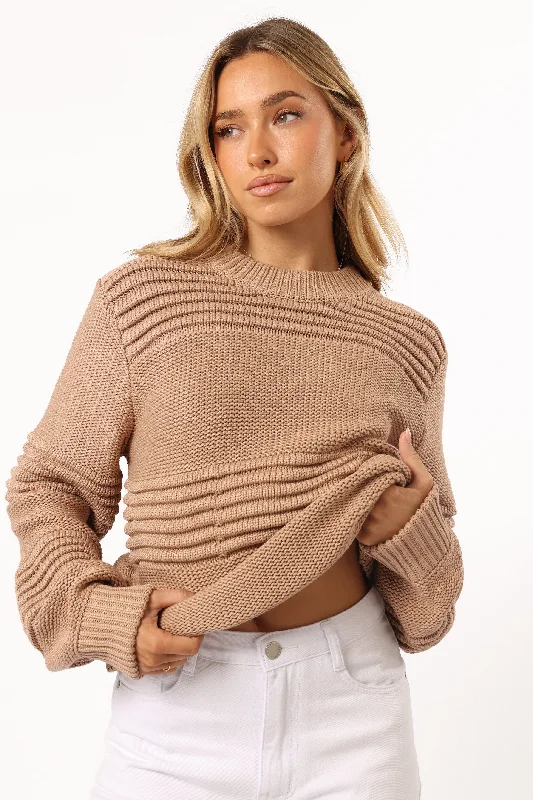 Trendy New Clothes Beckett Textured Stripe Knit Sweater - Beige