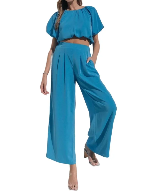 Women Apparel Charlotte Crop Top And Pant Set In Blue