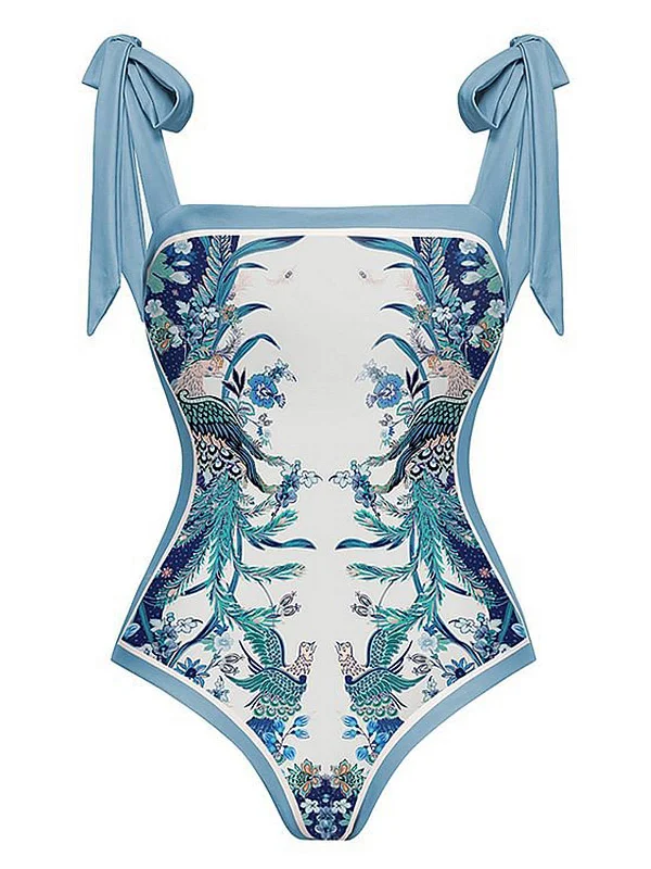 Unbeatable Prices Blue 1930s Straps Reversible Swimsuit