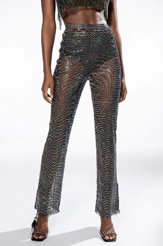 Best Online Clothing Boutiques DAZZLE RHINESTONE MESH WIDE LEG PANT