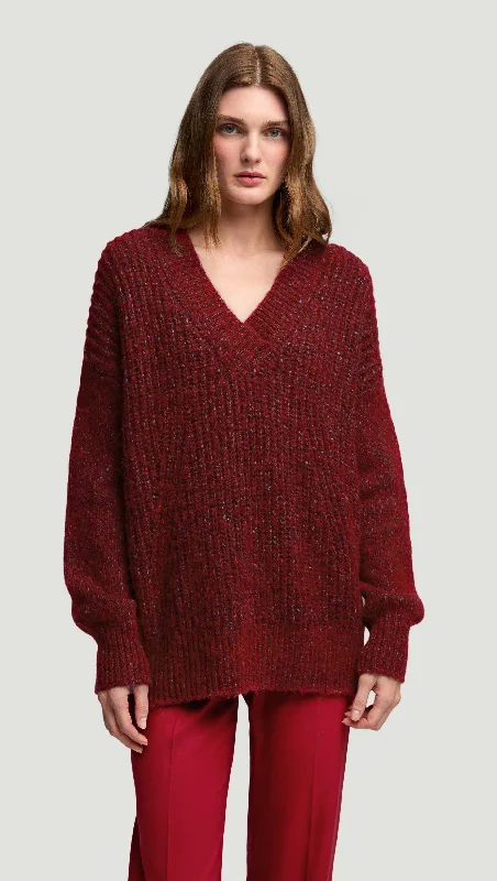 Elegant Style V-Neck Sweater in Marl Yarn | Burgundy