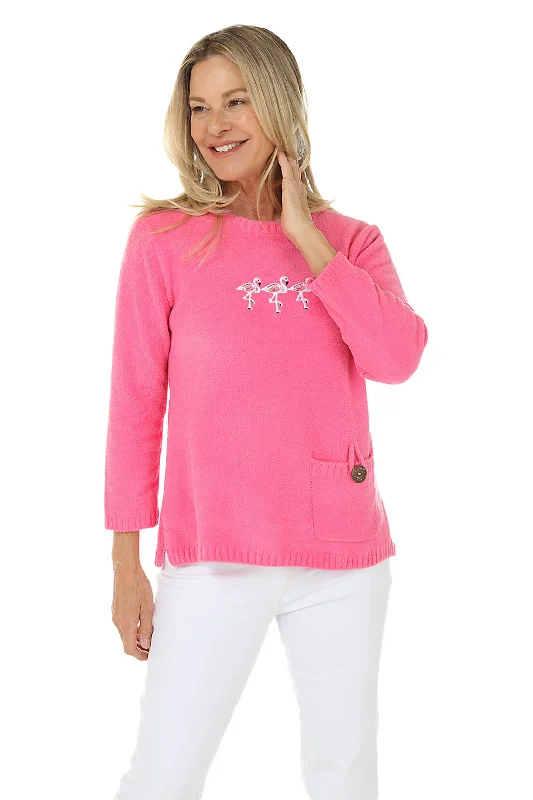 Chic Casual Style Chenille Flamingo Sweater