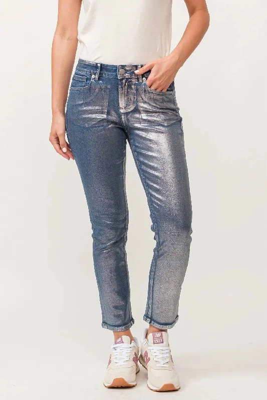 Fashionista Favorites Blaire Silver Foil Slim Straight Jeans