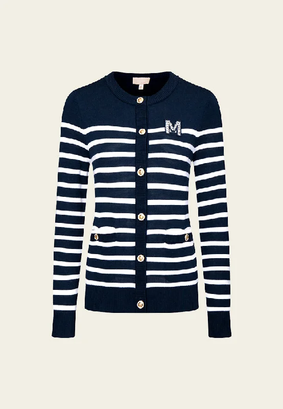 Limited Stock, Big Sale Badge Stripped Enamel-button Cardigan