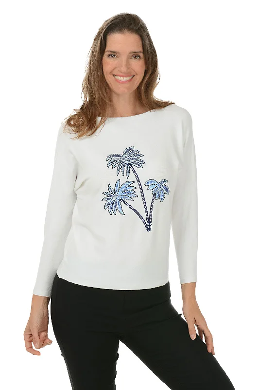 Style Versatile Women's Collection Sequined Palm Tree Dolman Sleeve Sweater