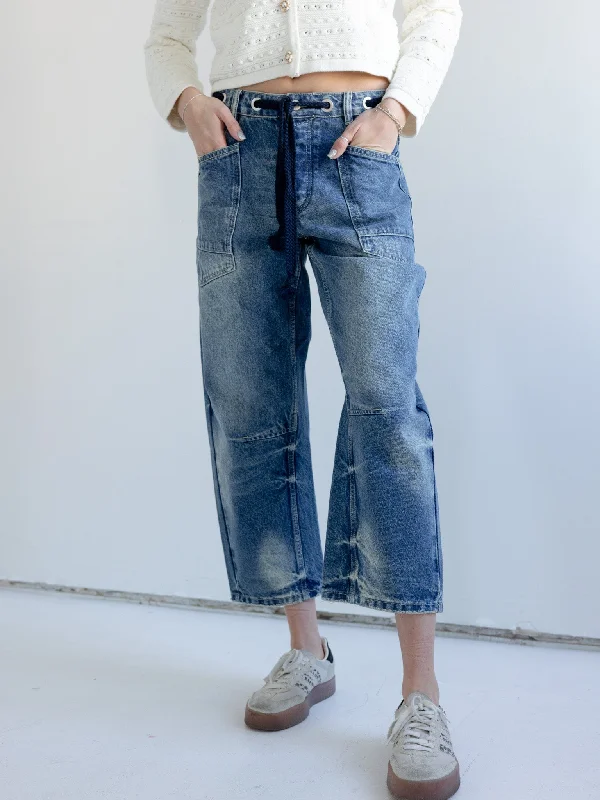 Trendy Fashion For Women Drawstring Barrel Jeans