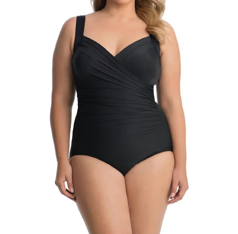 Bold Fashion Plus Size Sanibel Surplice One Piece Swimsuit In Black