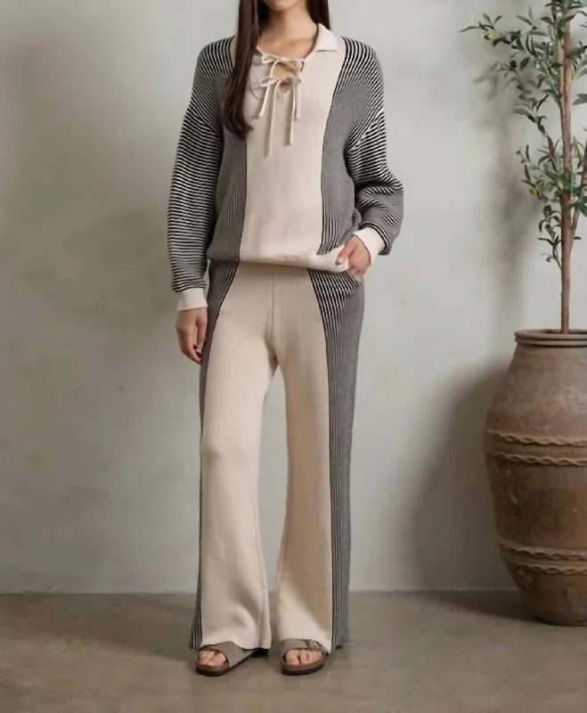 Fashion Forward Elodie Knit Wide Leg Pants In Oatmeal