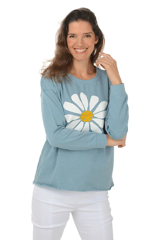 Trend Setting Threads Misty Blue Big Daisy Drop Shoulder Sweatshirt