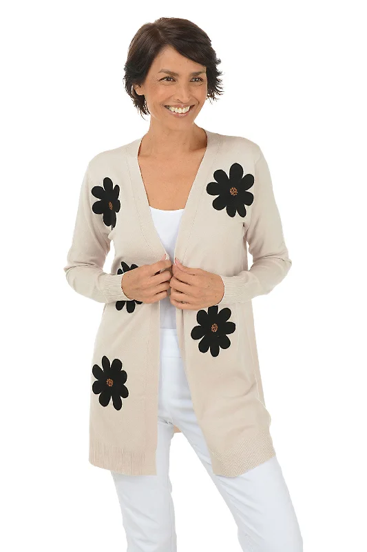 Clothes Woman Winter White Felted Daisies Duster Cardigan