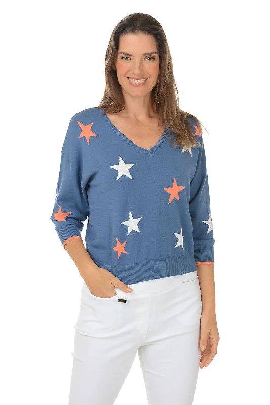 Chic Trends For The Fashion Savvy Confetti Stars V-Neck Sweater