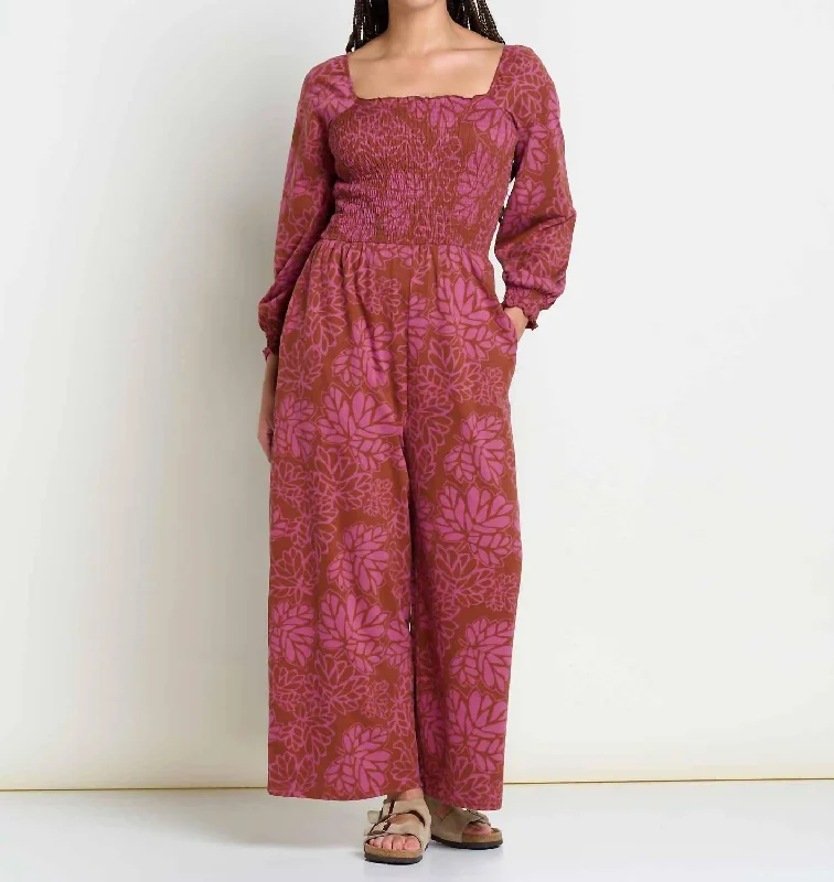 Women's Fashion Clothing Gemina Long Sleeve Jumpsuit In Violet Leaf