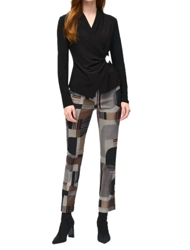 Casual Women’s Clothing Geometric Slim-Fit Pants In Black Multi