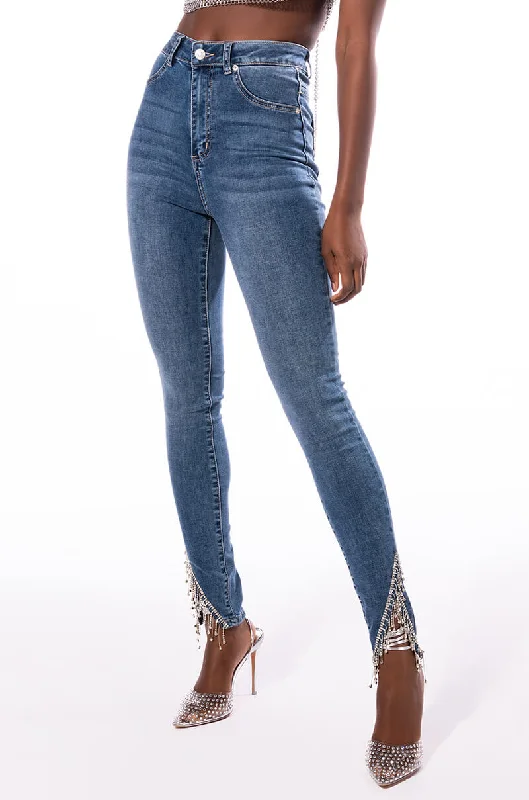 Trendy Threads EXTREME STRETCH HIGH RISE SKINNY JEANS RHINESTONE