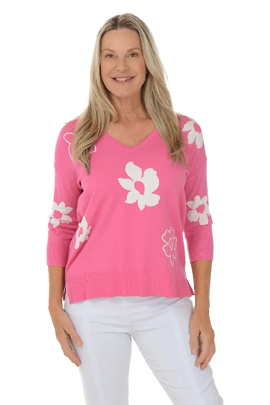 Unleash Your Trend Driven Style Floral V-Neck Sweater