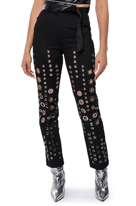 Classic Women's Fashion TOO MUCH FOR YOU HARDWARE DETAILED PANTS