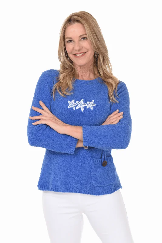 Free Spirited Fashion Starfish Embroidered Chenille Sweater