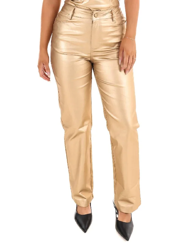 Bold and Elegant Women’s Fashion Beautiful As You Foil Straight Pants In Gold