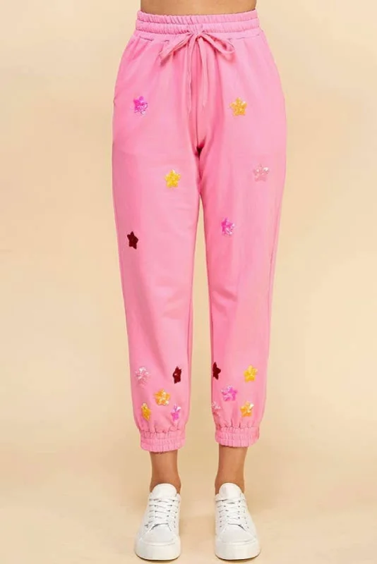 Urban Femme Streetwear Women's Sequined Stars Jogger In Pink